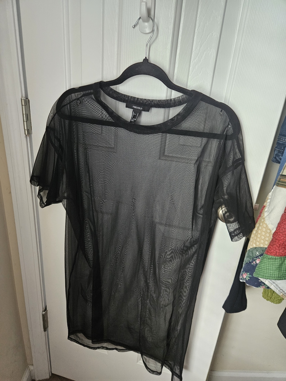Forever 21 Black Sheer Mesh Short Sleeve Top